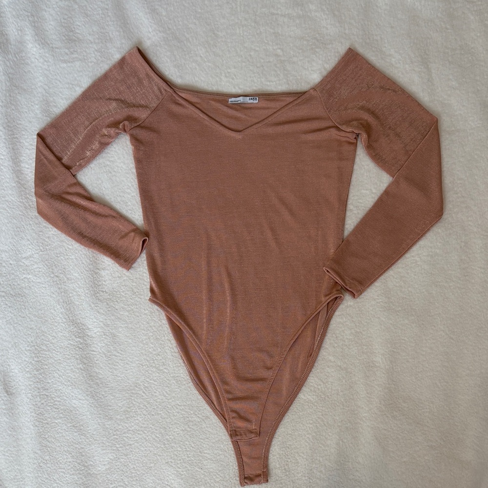 Zara V-Neck Long Sleeve Bodysuit in Pink